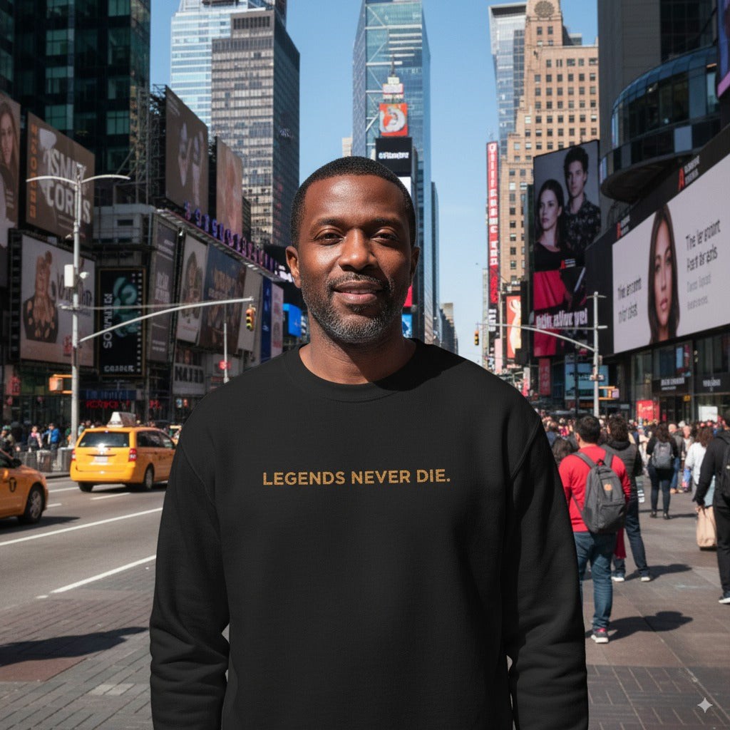 "Legends Never Die" Embroidered Crewneck Sweater