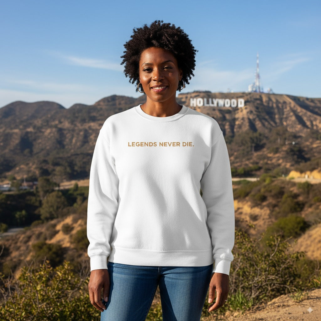 "Legends Never Die" Embroidered Crewneck Sweater
